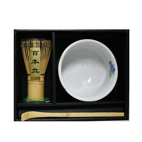 MATCHA BOWL SET  WHITE/BLUE FLORAL 14oz